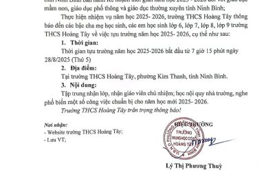 Thông báo thời gian tựu trường